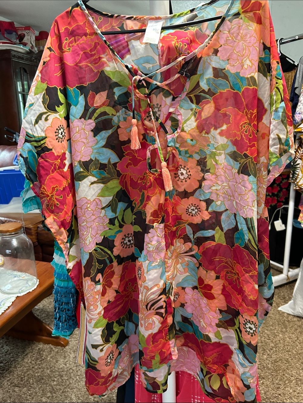 Time and Tru Floral Swim Coverup in Red, Pink, Green, Blue, Black Size XL